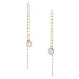 Solid 14K White Gold Earrings Or Rose Gold Earrings Chain Dangle Earrings Round CZ Bezel Threader Drop Earrings