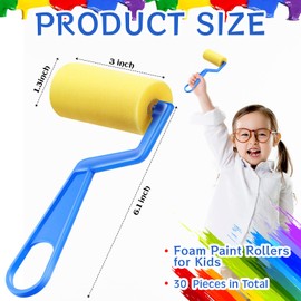 Tenceur 30 Pieces 3 Inch Foam Paint Rollers Painting Sponge Roller Small Sponge Paint Roller with Plastic Handle for Young Artists Kids Early Educational Graffiti Painting Art Craft Supplies