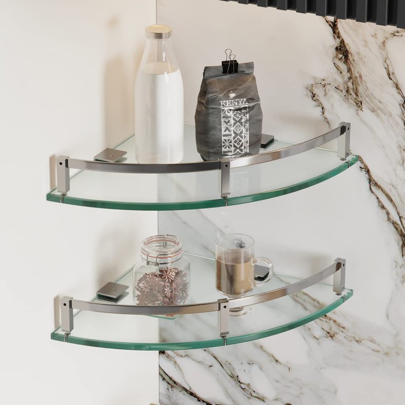 WAKLOND Bathroom Shelves, Glass Shelf Wall Mounted Glass Corner Shower