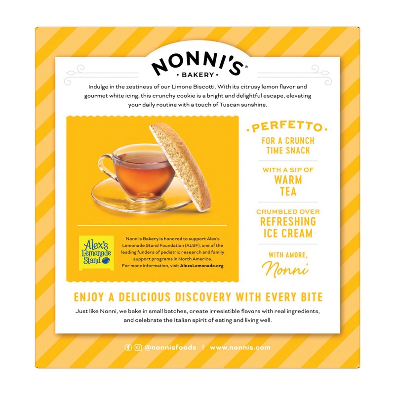 Nonni's Bakery Limone Biscotti Cookies, Individually Wrapped Coffee and Tea