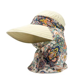 TUONYIS Women 2 in 1 Foldable Sun Hat with Neck Flap, Summer Beach Reversible Hat, Wide Brim Hats with Neck Flap, UV Protection Hats, for Outdoor Gardening Fishing (UK, Alpha, One Size, Beige)