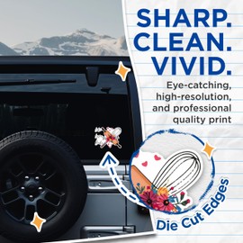 (2 Pack) Like Love Bake Stickers - Baking Themed Stickers - Floral Rolling Pin and Whisk Stickers - 5" On Longest Side - Sticks to Any Smooth Flat Surface - Made in USA - BMCS2994