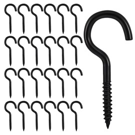 Yuanchu 25 Pcs Screw Hooks, 1.5 Inch Ceiling Hook Black Metal Cup Hooks Heavy Duty Screw in Hooks Hanging Screw Wood Wall Plant Hooks Indoor Outdoor for Utensils Crafts Baskets Lights Wreaths
