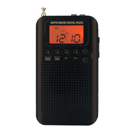 HRD-104 Portable AM/ FM Stereo Radio Pocket 2-Band Digital Tuning Radio Mini Receiver Outdoor Radio w/ Earphone Lanyard 1.3 Inch LCD Display Screen