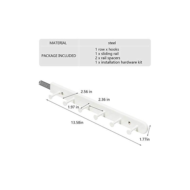 Kelendle Extendable Sliding Wardrobe Hook Rail with Hardware Pull Out