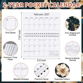 ReliThick 2026-2027 Spiral Pocket Calendar for Purse Small Monthly Planner Notebook with PVC Cover Pocket Calendar Journals Notepads Christmas New Year Appreciation Gift(Elegant Magnolia)
