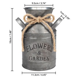 Belle Vous Rustic Metal Flower Vase - W11.3 x H19cm / 4.45 x 7.48 Inches - Galvanized Vintage Shabby Chic Farmhouse Milk Bucket - Primitive Decorative Pitcher Jug for Home/Wedding Decor and Plants