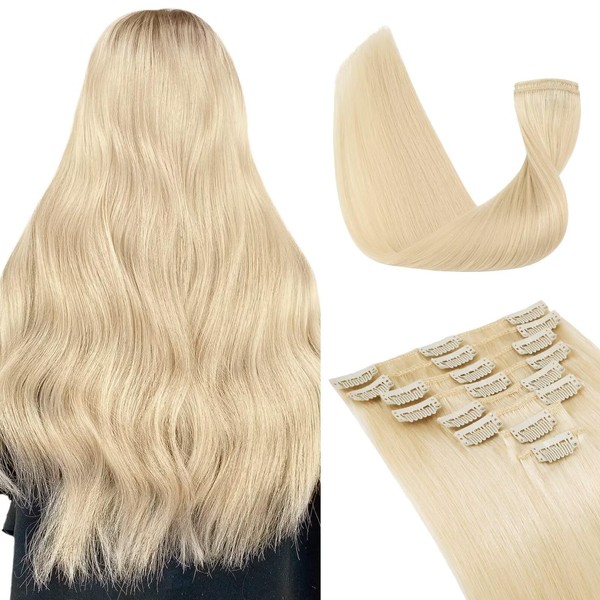 Tess Clip-In Real Hair Extensions, Remy Human Hair Extensions, 18 Clips, 8 Wefts, Long & Straight, 45 cm, 70 g, #613 Blonde
