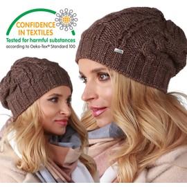 Alur EKO Women's Beanie Winter Hat Knitted Hat Warm Elastic Elegant Winter Hat Soft Yarn Stylish Universal Warm, brown