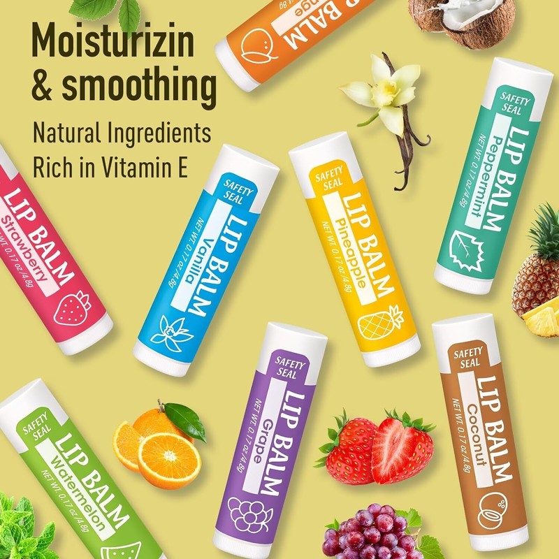 YesBes 8 Pack Natural Lip Balm with Vitamin E and