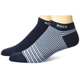 BOSS 2-Pack Stripe and Solid Cotton Ankle Socks