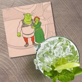 Unbranded Shrek And Fiona Cartoon 4'' X 4'' Square Wooden Coaster