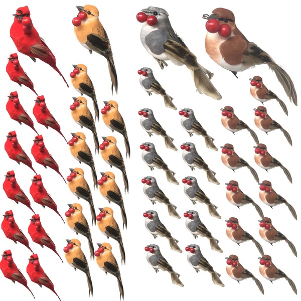 BANBERRY DESIGNS Feathered Song Bird Clip-On Ornaments - Set of