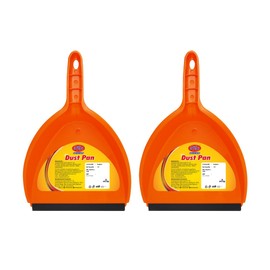 Chakaachak Heavy Duty Dust Pan with Rubber Edge, 13" Handheld Dustpan with Hanging Hole for Home/Household Cleaning, Industrial, Countertops (Pack of 2, Orange)