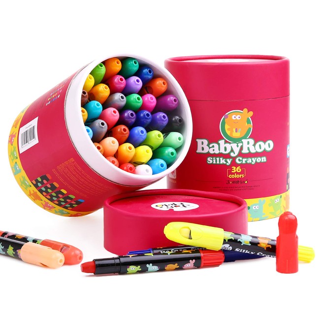 Jar Melo Washable Silky Crayons for Toddler -36 Colors ;Non Toxic; Bath Gel Crayons; Crayons for kids, Jumbo Twistable Crayons