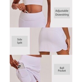 PINSPARK Women's Tennis Skirt UPF 50+ Golf Skirt Slit Sports Skirt High Waist Trouser Skirt Breathable Running Skort with 3 Pockets Inner Shorts Summer Skort for Golf, Yoga, White, S