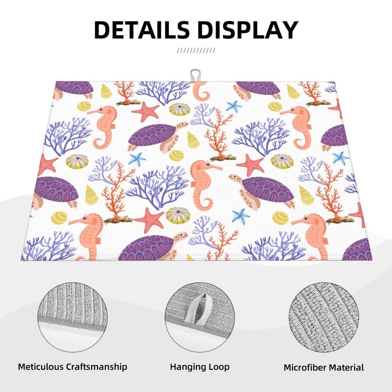 Purple Beach Sea Turtle Dish Drying Mat 18x24 For Kitchen