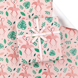 Geluode Flamingo Wrapping Paper, Birthday Gift Wrap Paper, Flamingo with Monstera Hawaii Jungle Tropical Themed Paper, 4 Sheets Folded Flat 20x28 inches Per Sheet