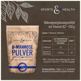 D-Mannose Powder, Large Pack with 150 g of Mannose, Made in Germany, Vegan & Natural D-Mannose Powder with Dosage Spoon for 75 Servings (2.5 Month Supply)