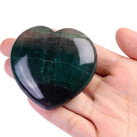 Top Plaza Fluorite Crystals 60mm Natural Large Heart Stone Healing Crystal Polished Gemstone Thumb Pocket Palm Worry Stones Meditation Reiki Balancing Gifts