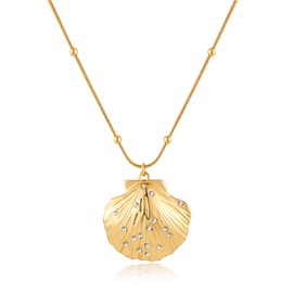 GLORIG Gold Shell Necklace for Women With Seashell Pandent Trendy Colorful Starfish Pendant Necklace Ocean Chains Necklace Nautical Beach Necklace Summer Jewelry Gift, Brass, No Gemstone