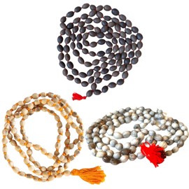 NAISHA ( Pack of 3 Tulsi Japa Mala, Kamal Gatta Mala (Lotus Seeds) & Original Vaijanti Mala White Bead 108+1 Beads