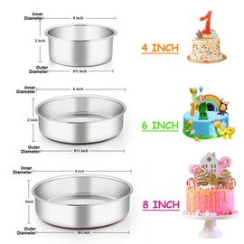 Cake Pan Set of 3 (4 inch/6 inch/8 inch), E-far Stainless Steel Small Round Layer Cake Baking Pans, Perfect for Tier Smash Cake, Non-Toxic & Healthy, Mirror Finish & Dishwasher Safe