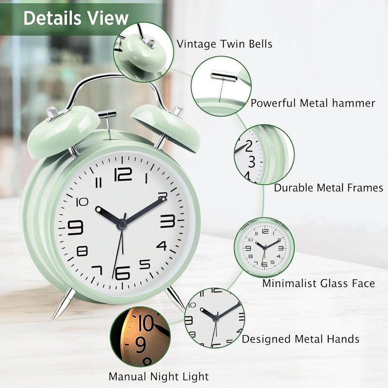 Loud Alarm Clock for Heavy Sleepers Adults, Metal 4 Inches