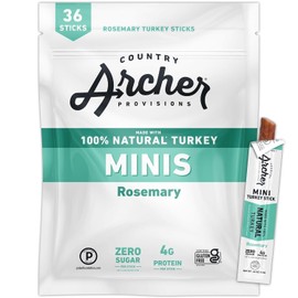 Country Archer Mini Turkey Jerky Sticks - All Natural Turkey Sticks, Protein Snack for People, Meat Snack, Gluten Free, Keto, Rosemary Flavor - 0.5 oz (Pack of 36)