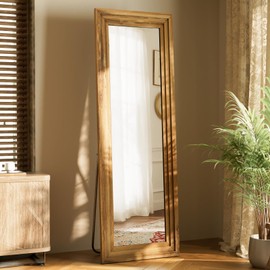 Full Length Mirror 65"X22", Brown Large Floor Mirror with Solid Wood Frame
