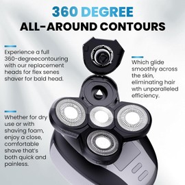 3PCS Head Shaver for freebird replacement blades, 5 Cutter Floating Head Waterproof Stainless Steel Blade for Bald Men Women Grooming, Head and Face Electric (Silver × 3)