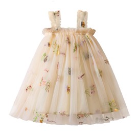 NNJXD Baby Girl Tulle Dress Casual Strap Sleeveless Flower Embroidery Toddler Dresses 2107 Yellow Size(100) 2-3 Years
