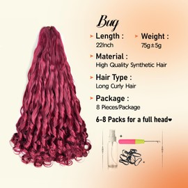 Vitorish Synthetic French Curl Braiding Hair for Black Women, 22 Inch, 8 Packs, Burgundy, Pre Stretched, Curly Braiding Hair Extensions