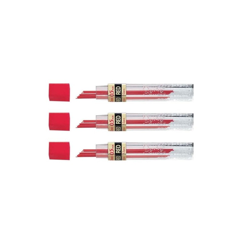 PENTEL 3 Packs of 12 Leads Red 0.5mm for Mechanical