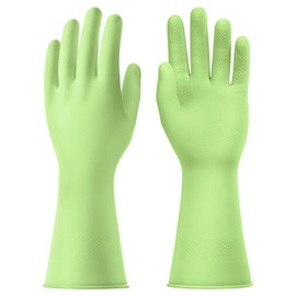 AUAUY 1 Pairs Reusable Washing up Gloves, Rubber Odorless Cleaning Gloves, Non-Slip and Waterproof Household Dishwashing Gloves with Embossed Palm for Kitchen Cleaning, Laundry, Gardening (Green, M)