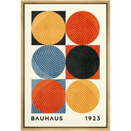 MUDECOR Framed Canvas Print Wall Art Colorful Geometric Circle Bauhaus Collage Abstract Shapes Illustrations Fine Art Mid-Century Modern Multicolor for Living Room, Bedroom, Office - 24"x36" Natural