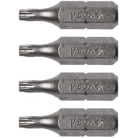 VEGA T6 TORX Security Bits. Professional Grade ¼ Inch Hex Shank TORX T-6 S2 Steel 1" Security Bits. 125TT06A-4 (Pack of 4)