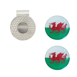 Ashton and Finch Golf Hat Clip Marker Set – Magnetic Cap Clip with 2 Welsh Flag Ball Markers – Water-Resistant Domed Design – Golf Accessories and Gifts for Welsh Golfers