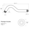 8 Inch S-Shape Curved Shower Arm with Flange Stainless Steel