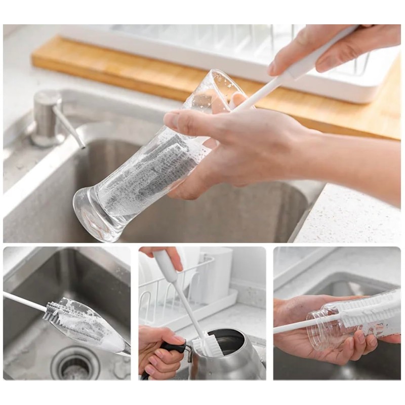 1 Stück Langgriff Flaschenbürste aus Silikon Babyflaschenbürste 32cm lang(Weiß)