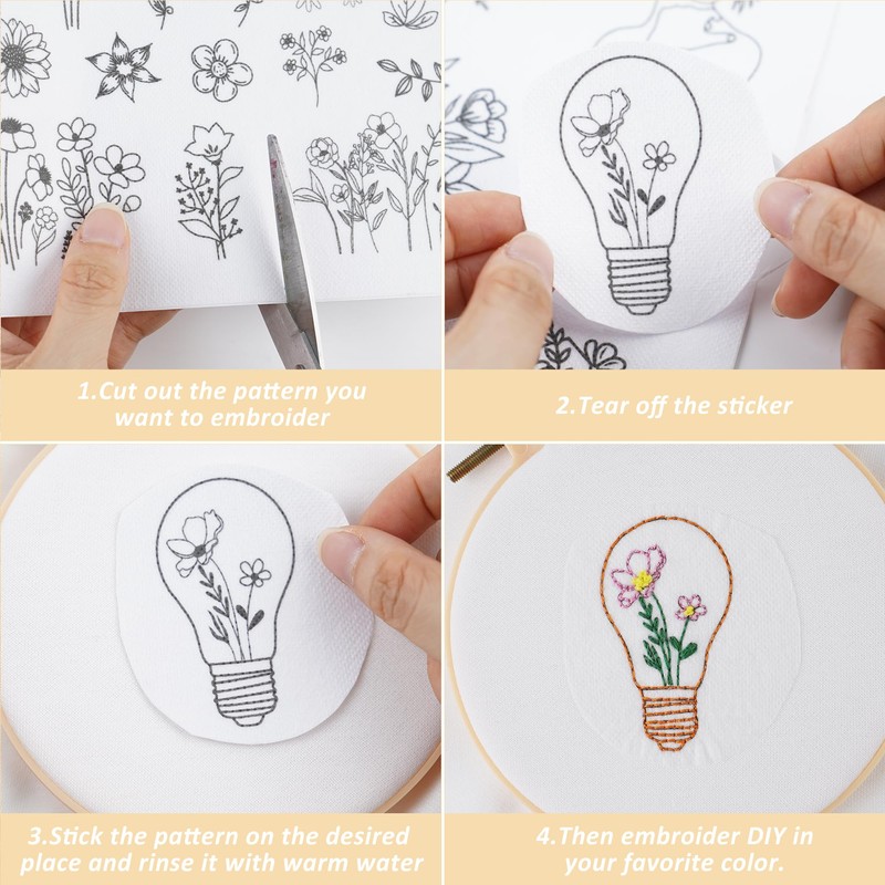 Water Soluble Stabilizer Embroidery Patterns - CRASHOT 4 Sheets Stick