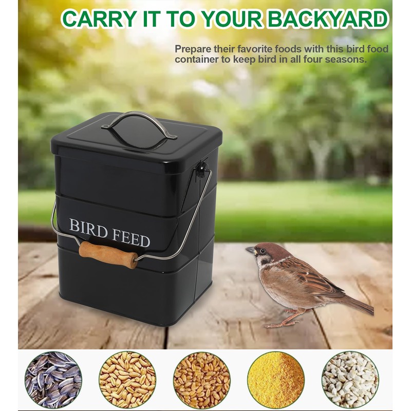 Brabtod Bird Seed Storage Container Airtight,5~6LB Metal Bird Food Container