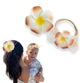 Mommy Baby Matching Handmade Hawaiian Plumeria Flower Headband and Hair Clip for Babies Baby Girls Family Matching (Boho Headband)