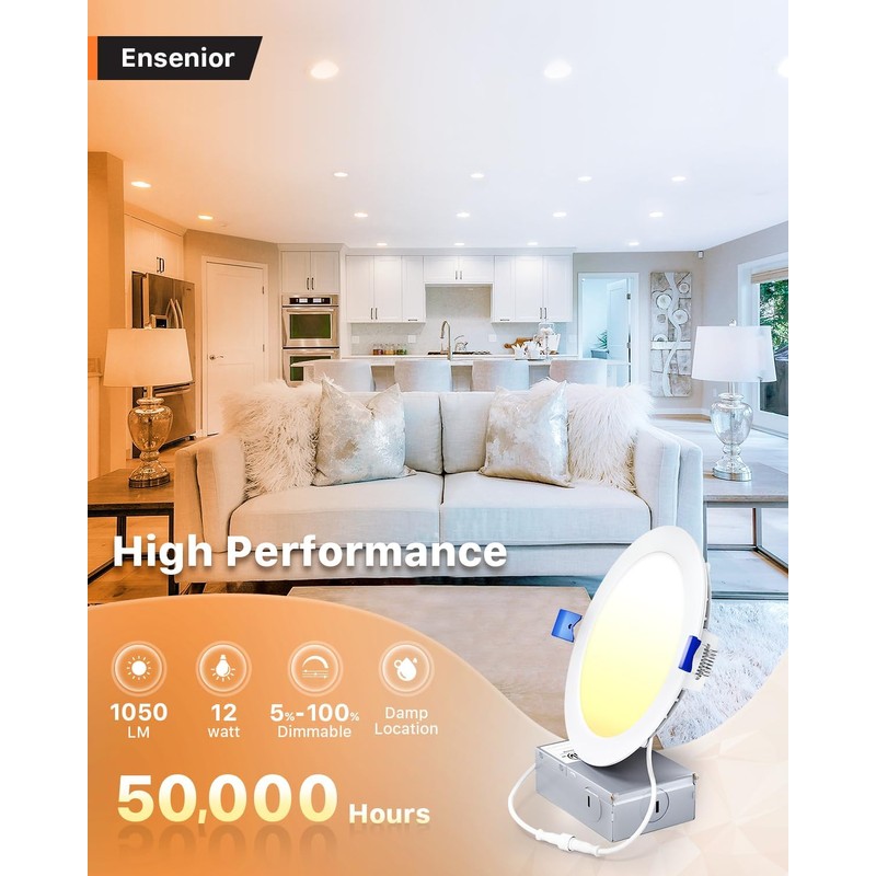 Ensenior 24 Pack 6 Inch LED Recessed Ceiling Light, Dimmable,