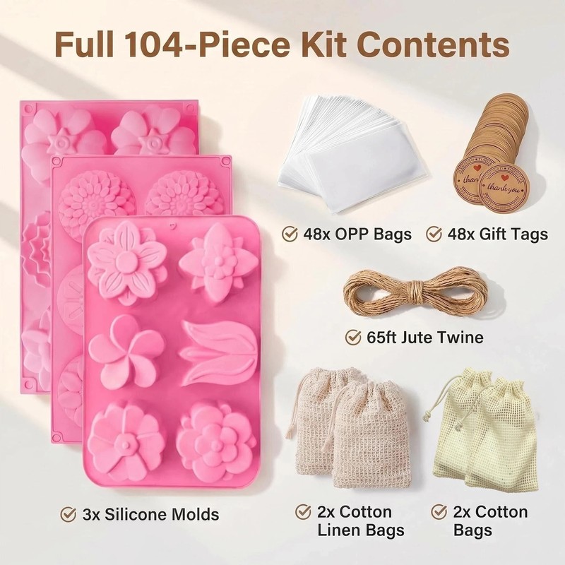 Sharmila 104-Piece Soap Making Kit with 3 Silicone Molds &