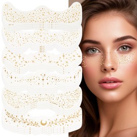 24 PCS Glitter Freckles, Temporary Glitter Freckles Face Tattoo, Long Lasting Waterproof Freckle Tattoo for Women, Festival, Carnival And Parties, Dancing Makeup（Gold）