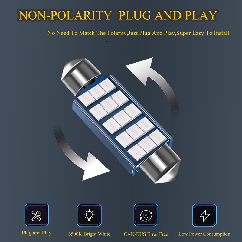 GKmow Pack-2 578 LED Extremely Bright Bulbs, 1.59" 6500K 2835