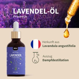 MISIJI Lavender Ätherisches Öl 50ml, 100% natürlich, Aromatherapie Ätherisches Öl für Diffusor, Luftbefeuchter, Entspannung, Massage, Bad und Dusche