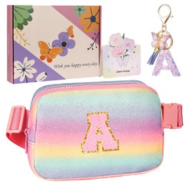 ONETOALL Initial Bumbags for Kids, Gifts for 7 8 9 10 Year Old Girls, Crossbody Bags Lightweight for Kids, Waist Bag & Fanny Pack with Key's Chain
