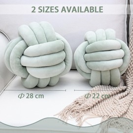 Yhoelata Knot Cushion, Decorative Cushion, Green, Decorative Cushion Aesthetic Sofa Cushion Made of Velvet, Bed Decorative Cushion Round for Child Bedroom, Gift 22 cm